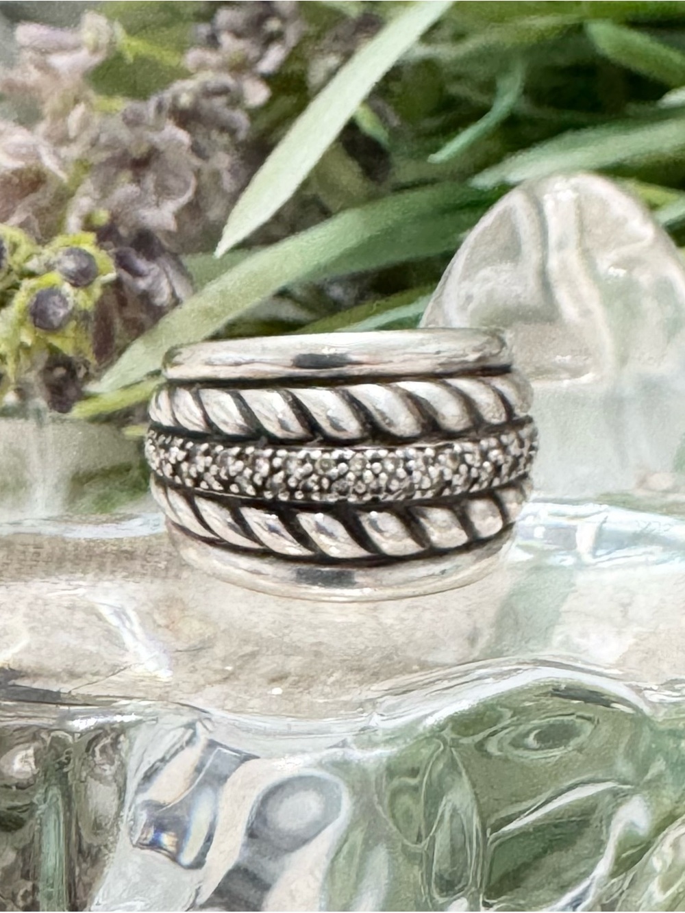 David Yurman .925 Diamond Thoroughbred Sculpted Cable Wide Band Ring Sz 6